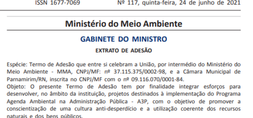 Câmara de Parnamirim recebe oficialmente certificado de adesão ao Programa Agenda Ambiental na Administração Pública - A3P