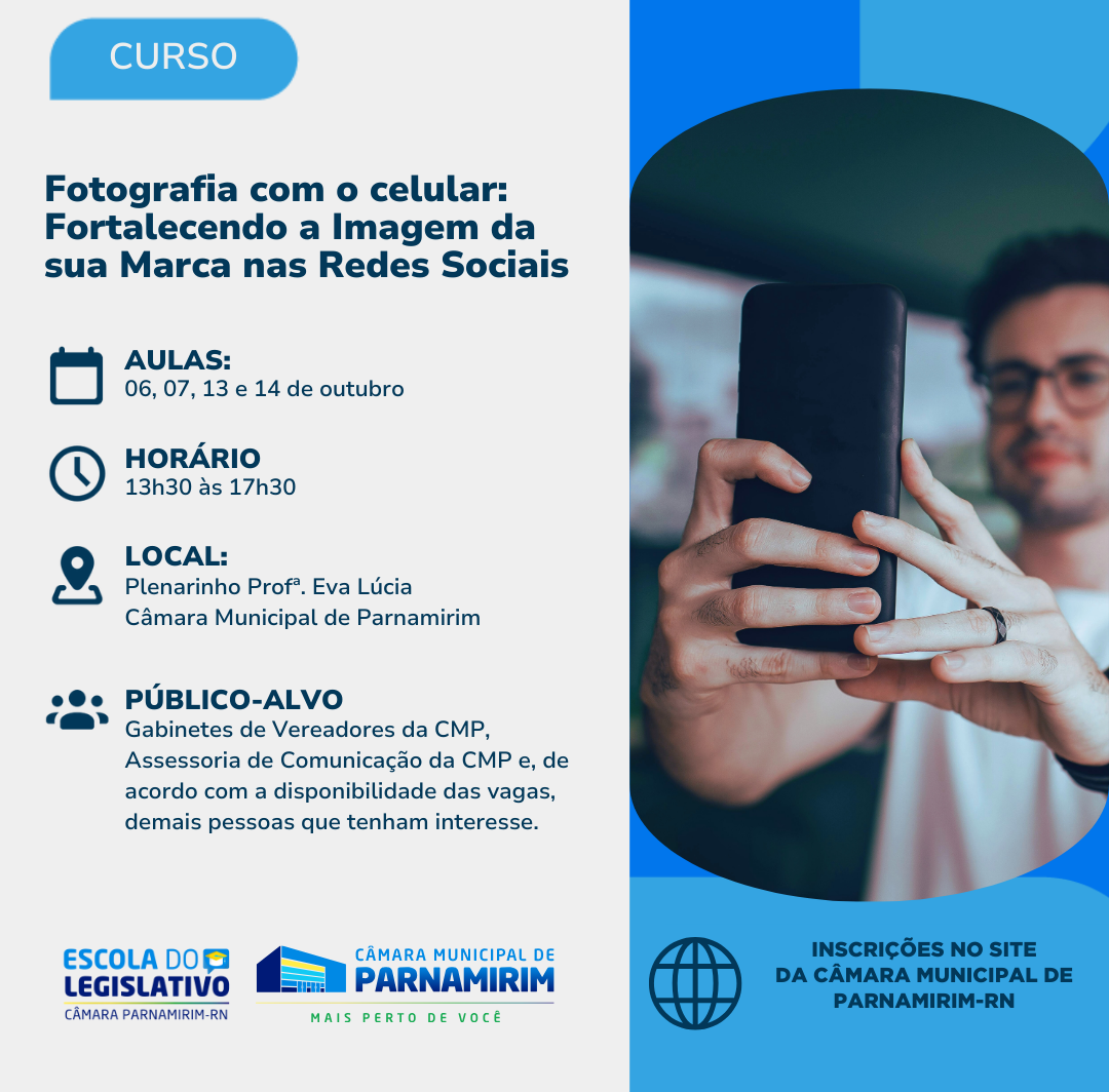 Escola do Legislativo de Parnamirim vai ofertar curso sobre fotografia com celular